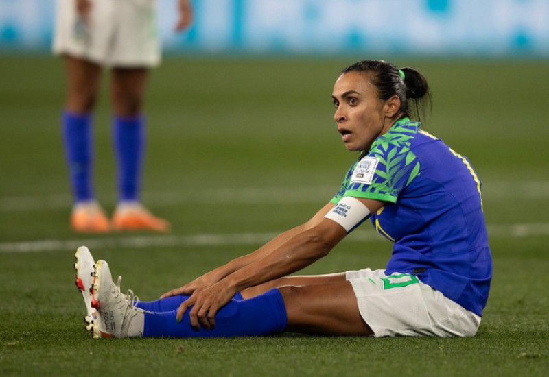 A precoce eliminação não era bem o que queria a Rainha Marta em seu jogo de despedida da seleção (Foto: Thais Magalhães/CBF)