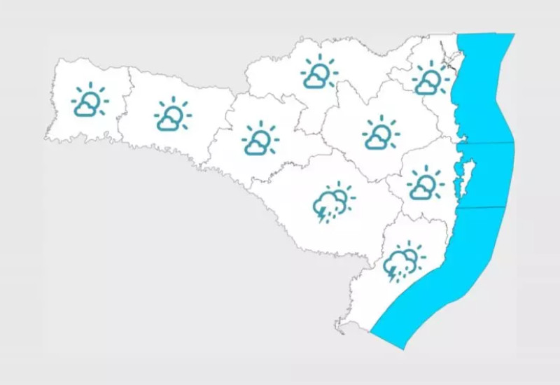 Previsão para o sábado no Estado — Foto: Reprodução/Defesa Civil SC