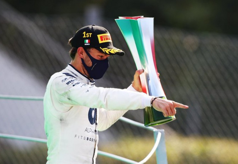 Pierre Gasly comemora primeira vitória na F1 — Foto: Divulgação/AlphaTauri