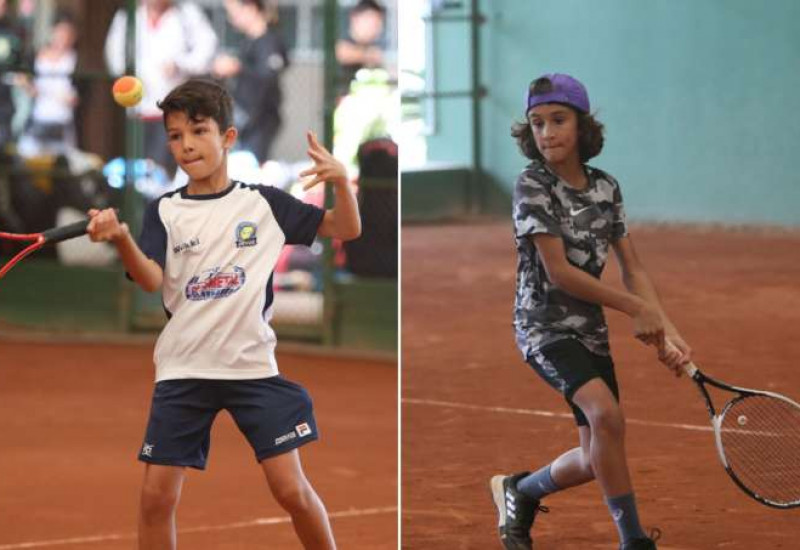 Vinícius Gilioli (a esq.) e Rafael Souza, durante a final da Copa Santa Catarina: a quadra reduzida e a bolinha laranja, mais lenta, permitiram a troca de bola ininterrupta por quase uma hora